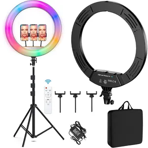 18Inch Regenboog Rgb Gekleurde Ring Licht Led Dimbare Modus Ronde Vorm Rgb Ring Licht Voor Selfie Nemen Video 'S Live Streaming