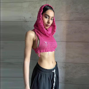 パーカーセーターベストセクシーノースリーブホローアウトクロップトップストリートニット - Product Image 6