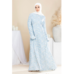 LEDUO Customized Vintage Casual Light Blue Print Women <b>Long</b> Sleeve Maxi <b>Dress</b> Daily Abaya - Product Image 1