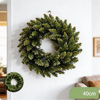 Corona Navideña Artificial de Agujas de Pino, 30/40/50/60 cm, Corona de Pino Verde Grande para Decoración Navideña en Interiores y Exteriores