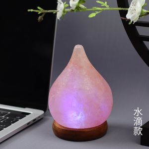 Lampe de sel USB en pierre de l'Himalaya, sculptée à la main, purificateur, veilleuse, lampe en cristal de roche, base en bois, colorée, naturelle, appartement, CE - Product Image 2