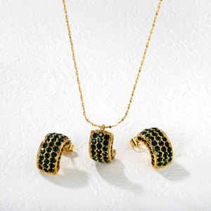C Shaped <b>Emerald</b> <b>Stud</b> Earrings And Necklace Set Zinc Alloy Micro Insert Party Jewelry Fashion Jewelry Sets - Product Image 1