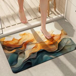 Alfombra de baño moderna con estampado, rectangular, absorbente, antideslizante, con base de goma para baño, inodoro y entrada. - Product Image 3