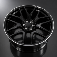 Jante en alliage d'aluminium forgé 10 branches, design Y fendu, noir brillant, lèvre argentée usinée, concave, logo personnalisé, jante de voiture 5x114.3