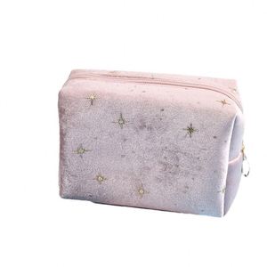 Cheap Price Gilded Stars Soft Toiletry Bag Luxury Beauty Makeup Organizer Pouch Personalized Velvet Cosmetic Bag With Zipper - Product Image 5