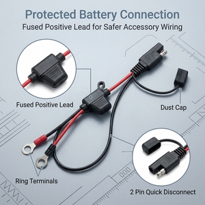 Câble de puissance à déconnexion rapide avec porte-fusible en ligne et borne annulaire en cuivre, faisant partie d'un faisceau de câbles SAE à 2 broches avec fusible, pour accessoires de véhicule - Product Image 2