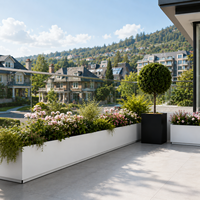 Jardinière rectangulaire haute en métal thermolaqué sur mesure, grand pot d'extérieur pour centre commercial, place publique, jardin, aménagement paysager commercial