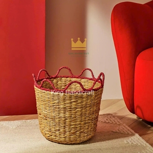 Panier de rangement artisanal en jacinthe d'eau, panier tissé avec poignée, organisateur naturel pour la maison, prix d'usine - Product Image 4