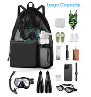 Sac à dos en maille polyester personnalisé avec logo d'usine, sangle d'épaule incurvée, poche à chaussures, sac de sport, natation, gym, sac bandoulière, vente en gros OEM