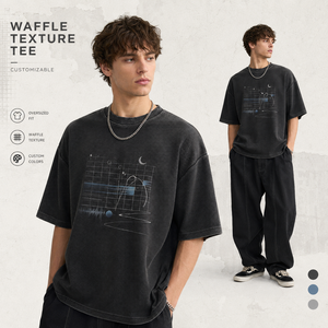 T-shirt surdimensionné à col côtelé personnalisé en coton épais avec motif vintage, streetwear, logo personnalisé, t-shirt pour homme - Product Image 1