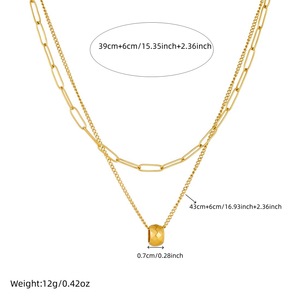 European American Style Minimalist Gold Plated Double Layer Chain Necklace Geometric Round Pendant Clavicle Chain Unisex - Product Image 4