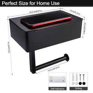 Portarotolo Semplice in Acciaio Inox, <span class=keywords><strong>Porta</strong></span> <span class=keywords><strong>Salviette</strong></span> Lucido, Organizzatore da Parete per <span class=keywords><strong>Bagno</strong></span> Nero, Portarotolo Multifunzionale - Product Image 4