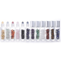 Flacon de parfum roll-on de luxe en verre de cristal de jade de 10 ml, vide, pour huiles essentielles, avec bille en pierre et capuchon en aluminium or rose