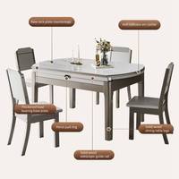 Salon moderne Dalle de roche Table à manger télescopique en bois massif Table à manger minimaliste pliante pour 6-8 places