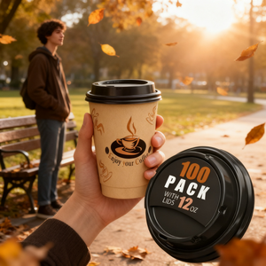 Ly giấy cà phê có nắp, dùng một lần, tùy chỉnh, 6oz 7oz 8oz 12oz 16oz 24oz 32oz, giấy kraft trắng, có thể tùy chỉnh màu sắc - Product Image 4