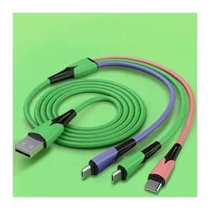 Kabel Data pengisi daya Super cepat Tipe C 3 in 1 pengisian daya Super cepat kabel Data silikon ponsel 3 in 1