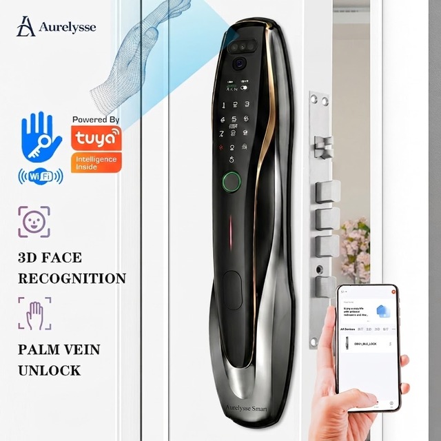 Aurelysse All-in-One Intelligent Smart Lock Professional Grade 3D Face Recognition Smart Lock with Active Intercom for Door Home
