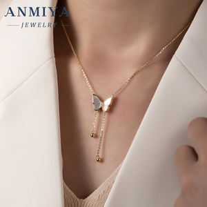 ANMIYA-Collar de joyería de moda para mujer, collar de mariposa con borlas largas, chapado en <span class=keywords><strong>oro</strong></span> de 18 quilates, S925 - Product Image 4