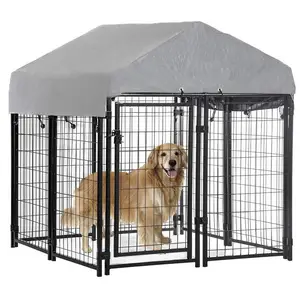 Groothandel heavy duty grote outdoor metalen hond kooi met plastic dak