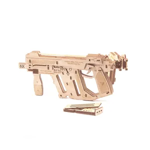 DIY 3D Puzzle Holz Zahnrad Bahn Manuell Betrieben Spielzeug Kit gummiband pistole