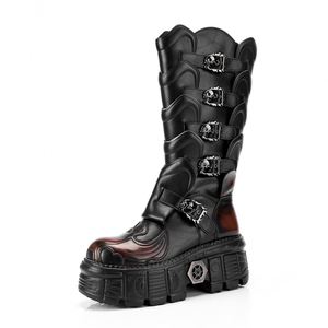 Bottes de motard tendance à plateforme pour l'automne et l'hiver - Chaussures de moto style punk à plateforme pour femmes avec design coupe-vent - Product Image 1