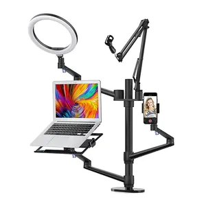 Selfie masaüstü canlı standı 6-in-10 "LED halka ışık mikrofon bağlantısı ile uyumlu laptop monitörü Tablet telefon