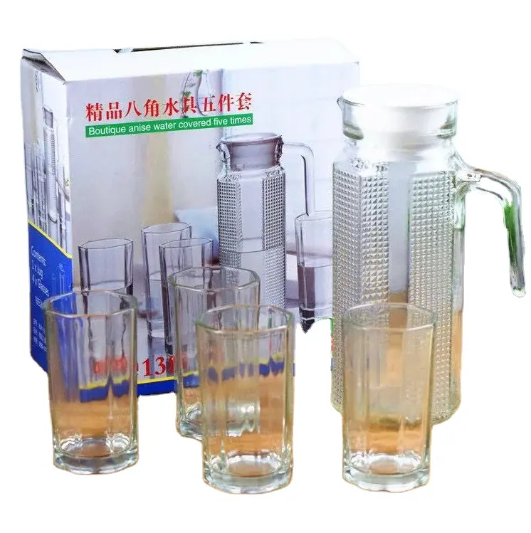 Glas Wasserkrug und Tassen Set mit Streifen Glaswaren Glaskrug Set Wassers aft Spender Bierkrug