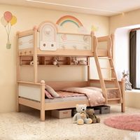 Lit superposé double moderne pour chambre d'enfant avec échelle, 2 niveaux, en frêne durable, style loft