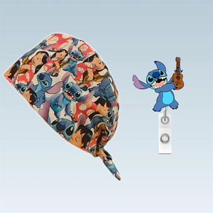 Gorros Quirúrgicos con Forro de Satén, Diseño Personalizado de Enfermera de Dibujos Animados con Porta-Credenciales a Juego, Personaje Impreso - Product Image 2