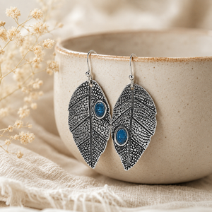 Orecchini pendenti vintage bohémien a forma di foglia, stile retrò con gemma blu, gioielli alla moda per donna, regalo per feste - Product Image 5