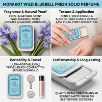 Morakot en stock, parfum solide sans alcool 10g, OEM, logo personnalisé, marque privée, vente en gros, freesia, bleuet sauvage, floral