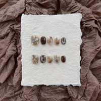 Faux ongles press-on faits main en grain de bois brun ambré, vente en gros