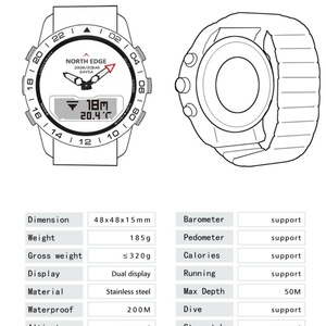 NORTH EDGE Mens Dive Watch Luxury Steel Smartwatch Compass Altimeter Barometer <b>Digital</b> <b>Clock</b> Waterproof 200m - Product Image 5