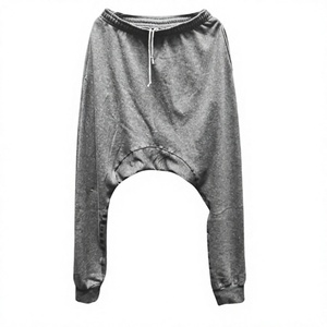 Plus Size Men's Loose Fit Drop Crotch Sweatpants Midweight Cotton Casual Pants Drawstring Waist Solid Color <b>Trousers</b> - Product Image 1