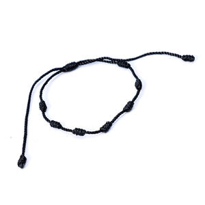 Bracelet en corde rouge fait à la main, Style mexicain espagnol chaud ne se décolore pas rouge et noir tissé à sept nœuds - Product Image 2