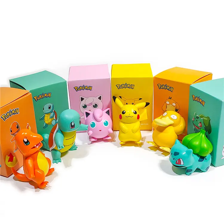 Mainan figur Anime asli kualitas tinggi tokoh pika-chu Squirtle Bulbasaur Charmander Psyduck tokoh aksi untuk anak-anak