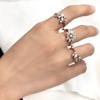 Bijoux en or rose de luxe Bague à trois doigts CZ Zircon Flower Combo Multi Knuckle Ring