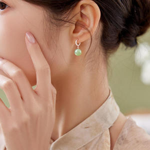 Boucles d'oreilles en jaspe de jade Hetian naturel, argent S925, bijoux simples et élégants pour femmes, certificat d'évaluation D476 - Product Image 5