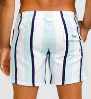 Tailles et logo personnalisés acceptés, vente en gros OEM, short de bain pour homme en tissu imperméable à rayures blanches et marine, avec poches, séchage rapide, short de plage pour homme