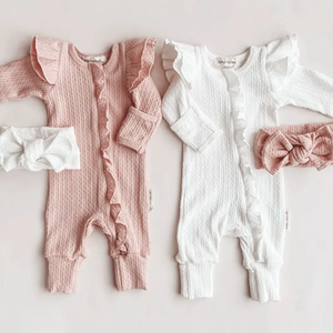 Macacões Estilo Boutique Unissex Cor Sólida com Zíper e Faixas de Cabelo para Crianças Tamanhos 12-18 Meses - Product Image 5