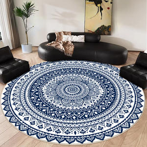 Alfombra redonda artística de lujo ligero, con patrón de medallón de terciopelo cristalino, antideslizante, para sala de estar, dormitorio, decoración del hogar - Product Image 2
