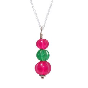 Collar con colgante de tres piedras, forma de bola verde y rosa, cadena de plata de ley, joyería de regalo para mujer - Product Image 1