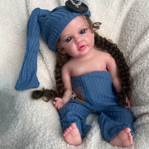 Boneka bayi silikon rambut buatan tangan panjang, boneka hadiah terbaik anak perempuan bayi kecil Reborn bentuk Almond 40CM - Product Image 4