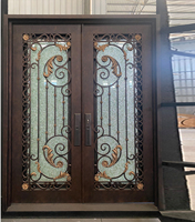 Grill classique personnalisé carré en fer forgé pour porte d'entrée principale extérieure en verre diamant vert Designs