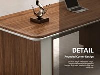 Bureau de direction moderne, table de patron en panneau de densité avec armoire de rangement mobile, bureau de gestionnaire à coins arrondis pour bureau
