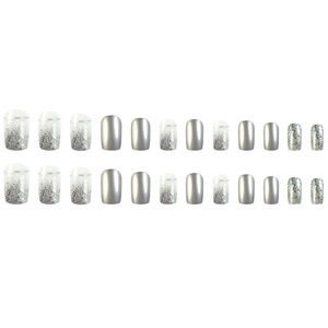 <span class=keywords><strong>Uñas</strong></span> postizas acrílicas ABS <span class=keywords><strong>de</strong></span> cobertura completa, estilo ataúd, medianas, blancas con purpurina plateada, efecto brillante, a presión. - Product Image 4