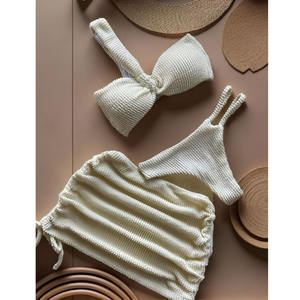 بدلة سباحة نسائية مخصصة مكونة من 3 قطع بكتف واحد سبانديكس/بوليستر ، تنورات للشاطئ ممتازة ، تنورات للتنفس سريعة الجفاف - Product Image 1