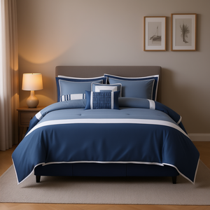 Juego de Edredón de 7 Piezas, Diseño Moderno a Rayas, Poliéster, Ropa de Cama para el Hogar, Tamaño Completo - Product Image 2