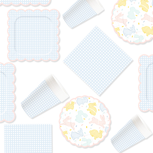 DAMAI Easter Party Theme Decor Bulk Wholesale Set Blue Check Easter Rabbit Paper Plates <b>Tablecloth</b> Party Disposable Tableware - Product Image 4