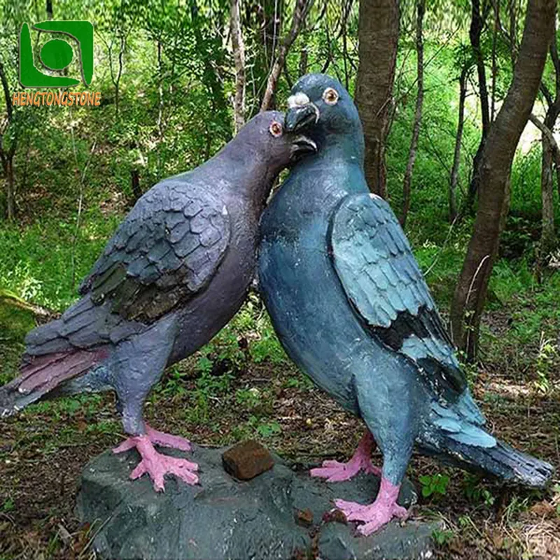 Su misura di Grandi Dimensioni All'aperto Cast Bronzo Uccello Scultura In Rame In Piedi Piccioni Colomba Statua